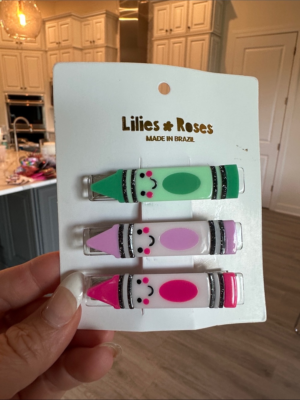 Kids Crayon Hair Clips – Green, Purple, Pink Set
